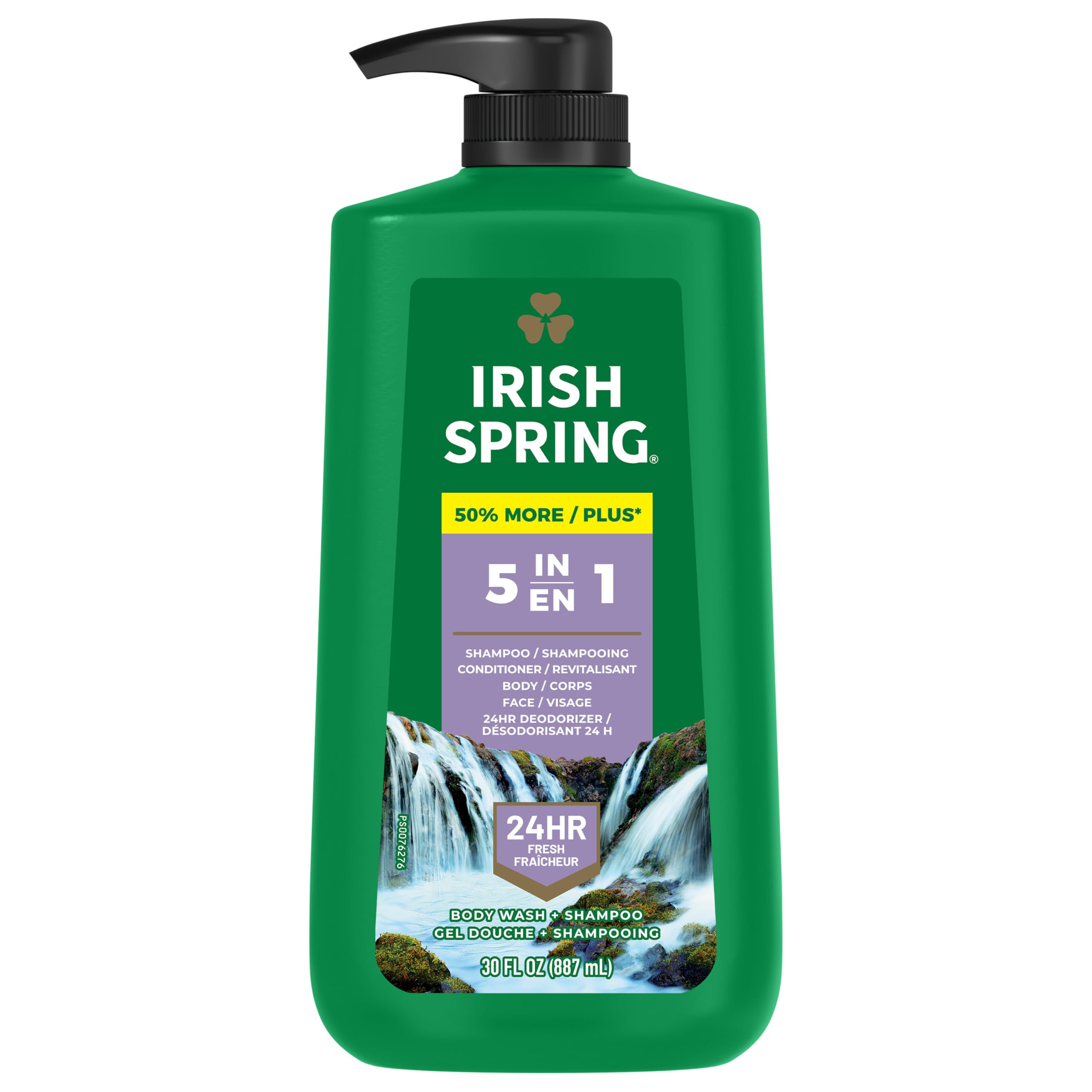 Irish Spring5 in 1 Body Wash for Men, Men's Body Wash, Smell Fresh and Clean for 24 Hours, Conditions and Cleans Body, Face, and Hair, Made with Biodegradable Ingredients, 30 Oz Pump