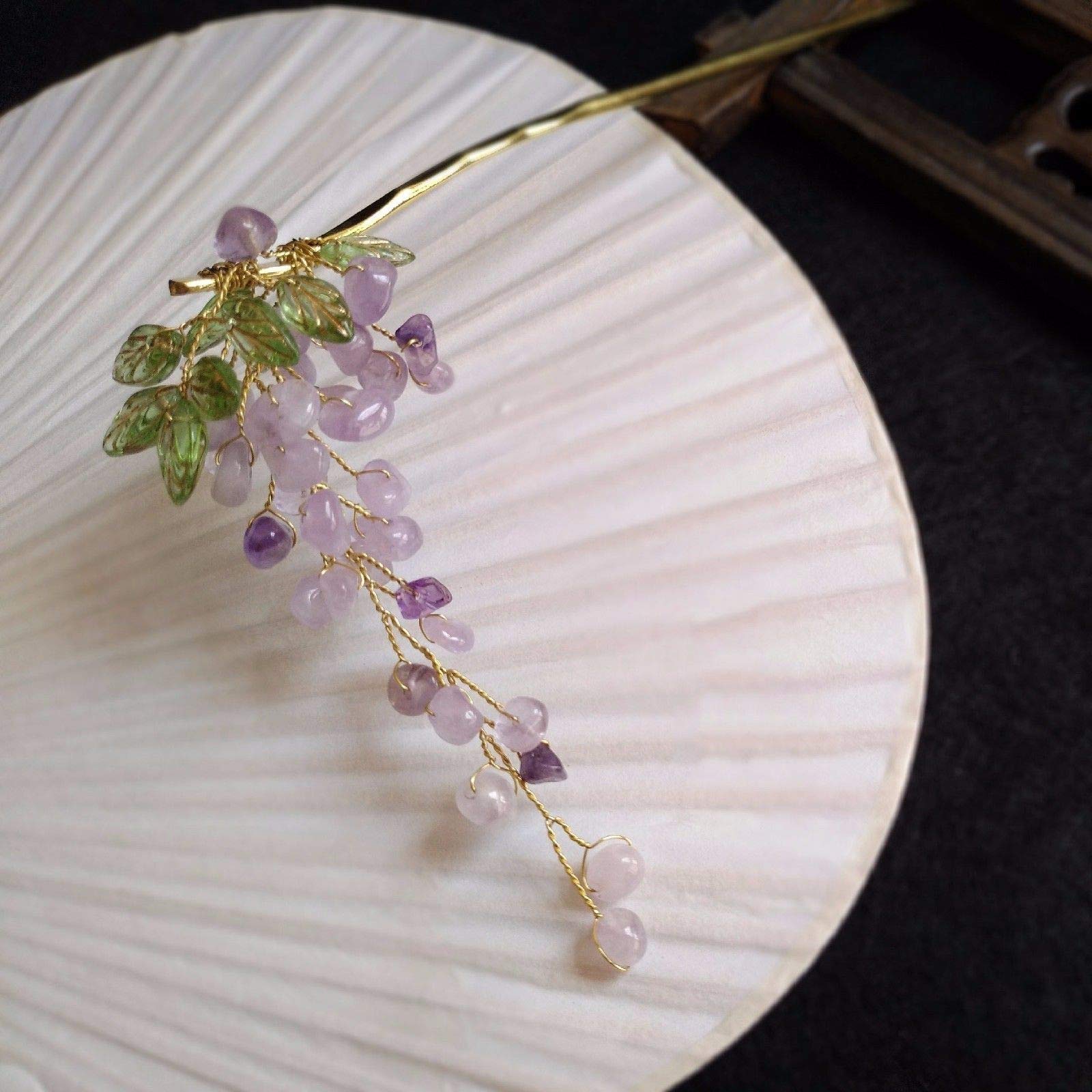 Violet Wisteria Mauve Jade Hairpin Hair Stick Kanzashi Fit 