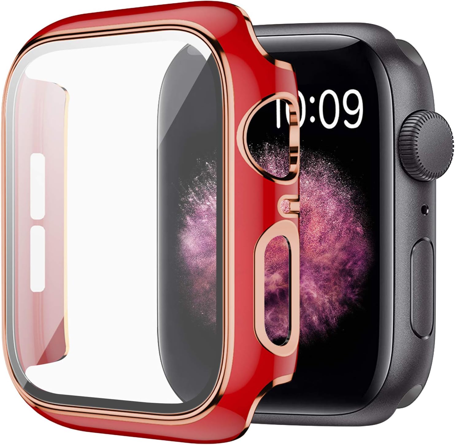 WETALHard Protective Cover Compatible with Apple Watch Case Series 6 / SE / Series 5 / Series 4 40mm 44mm with Built in HD Clear Tempered Glass Screen Protector (40mm Red)