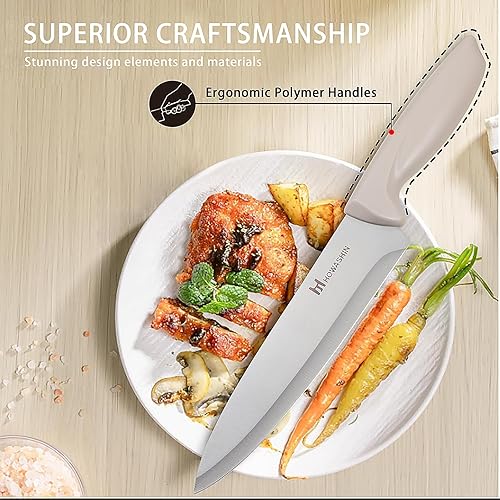 Miniatura 4 de Juego de cuchillos, 6 cuchillos profesionales de acero inoxidable caqui para cocina con bloque universal de cuchillos, juego de cuchillos de chef de