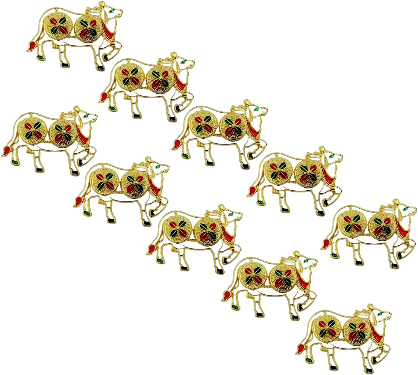 Pichwai Cow Double Kumkuma Holder Chimil Box - Plastic Golden Metallic Color(Pack of 10) - Decorative Art Design Tilak Daani, Sindoor for Women Return Gift, Diwali, Weddings, Pooja