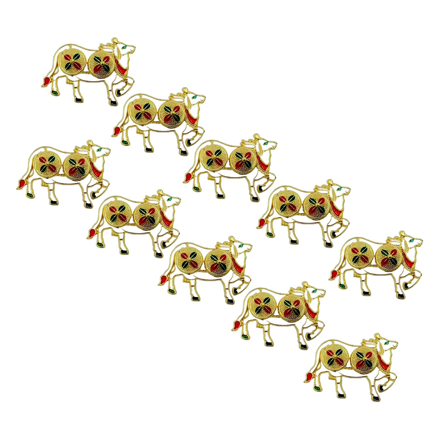 Soul Artisan Pichwai Cow Double Kumkuma Holder Chimil Box - Plastic Golden Metallic Color(Pack of 10) - Decorative Art Design Tilak Daani, Sindoor for Women Return Gift, Diwali, Weddings, Pooja