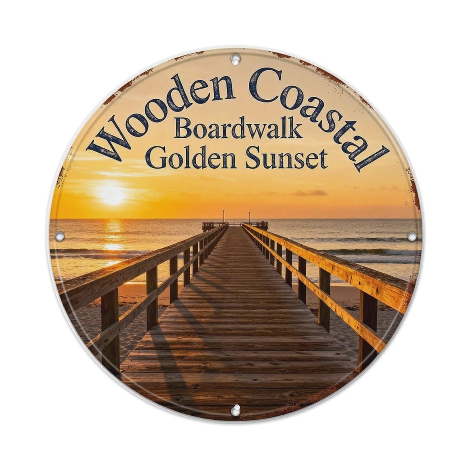 Wooden Coastal Boardwalk Golden Sunset Metal Tin Sign Plaque