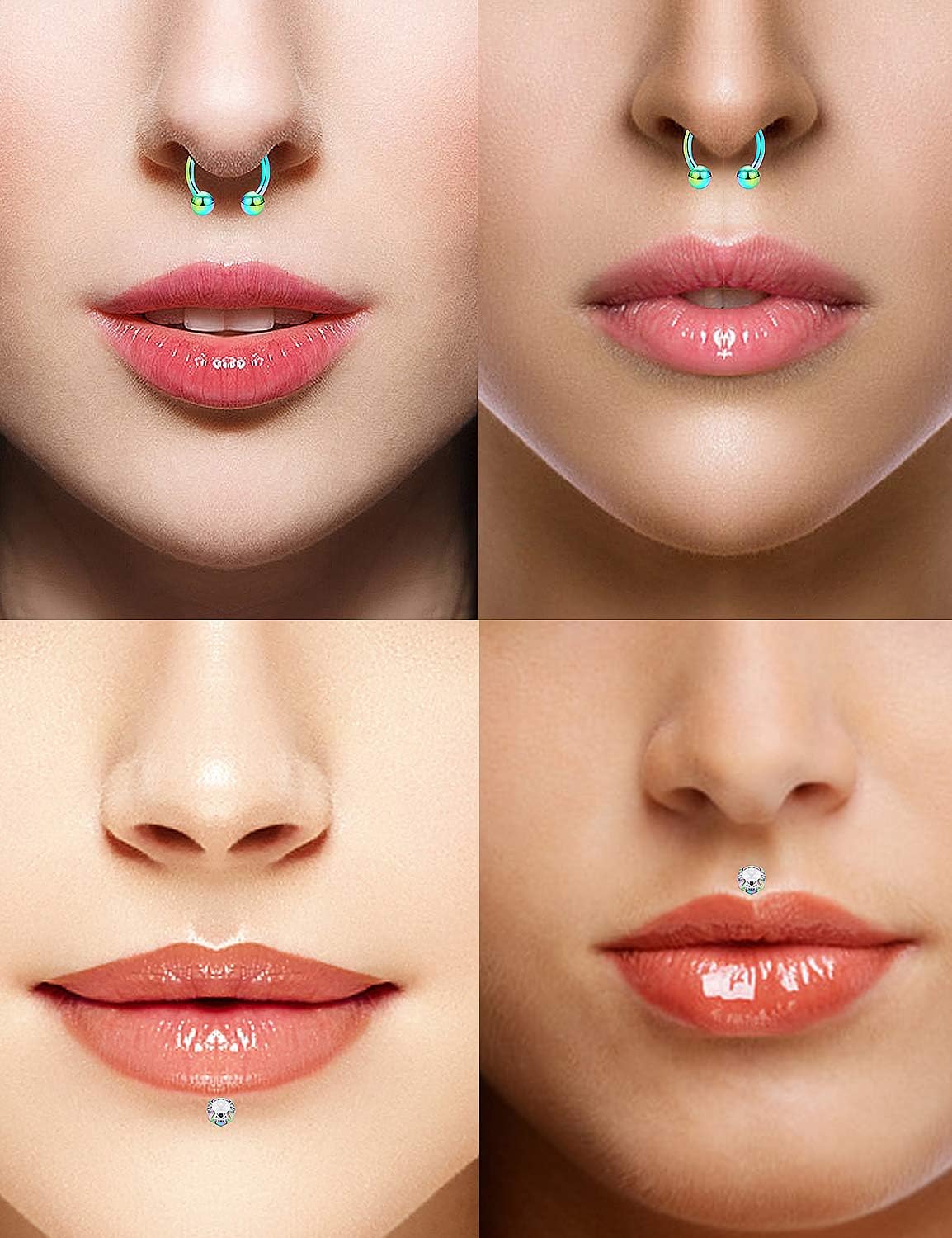 SCERRING 16g Lip Rings Stainless Steel Horseshoe Labret Monroe Lip Rings Nail Tragus Rook Helix Cartilage Earrings Studs Ring Medusa Piercing Jewelry 38PCS - Image 3