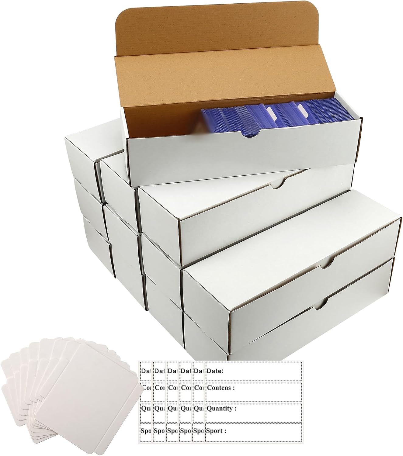 Trading Card Storage Box,12-Pack 11000 Count,Corrugated Cardboard Bulk Sports Storage Box with dividers&labels for TCG/Magic/Mtg Basketball Cards,Storage and Collection