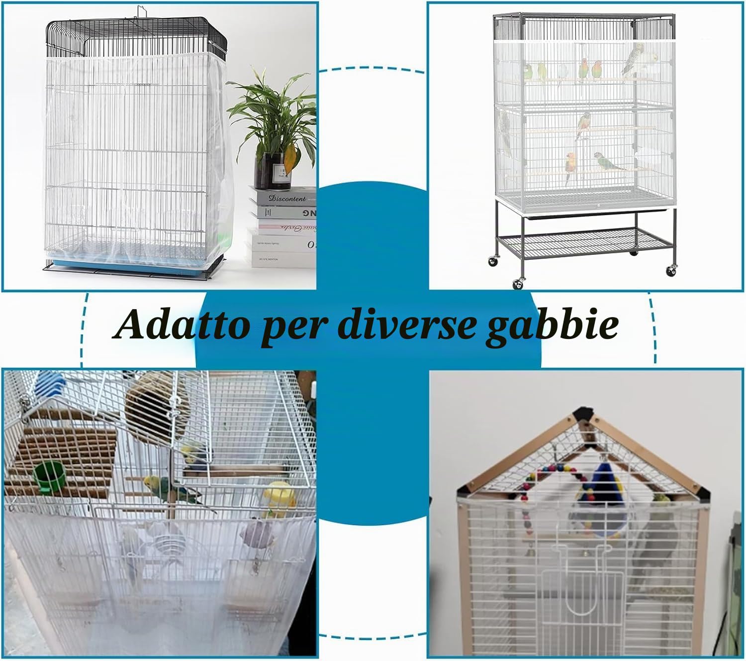 ASOCEA Grande Copertura per Gabbia Uccelli, Universale Rete per Gabbia Pappagalli Nylon Copertura Gonna per Gabbia per Uccelli per Gabbie Rotonde e Quadrate (Bianco, 118 * 31.5in/300 * 80cm)