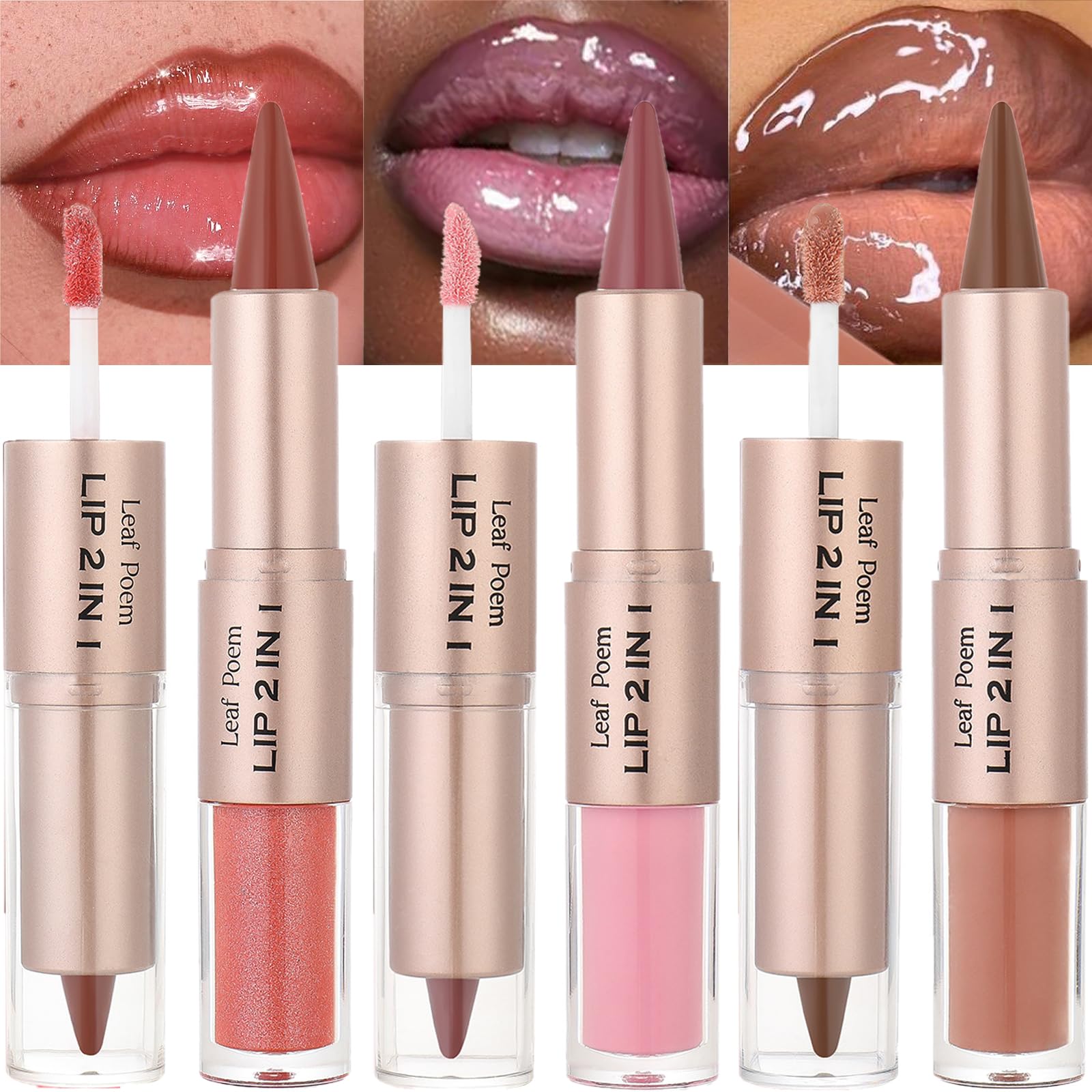 Amazon.com : MooGlamor 3 Pcs Lip Liner and Gloss Set 2 in 1
