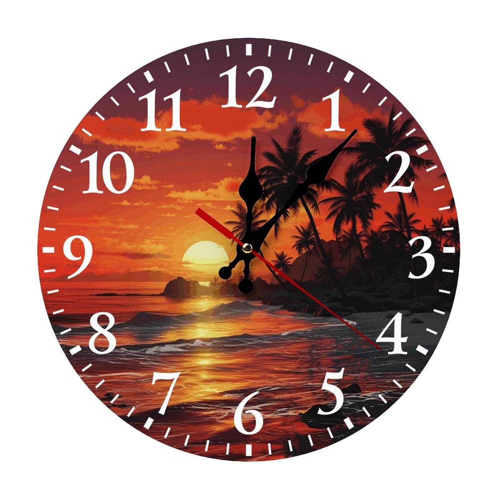NTVOWPZO 10 Inch Wall Clock Tropical Sunset Battery Operated Wall Clocks Silent Non-Ticking Round Wall Clock for Living Room Kitchen Home Office Wall Decorative Clock