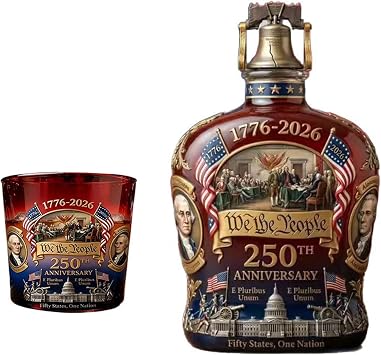 Elegant Commemorative US 250 Years Celebration Glassware Set Whiskeys Bottle and Glass with Patriotic Print Independence Day Barwares