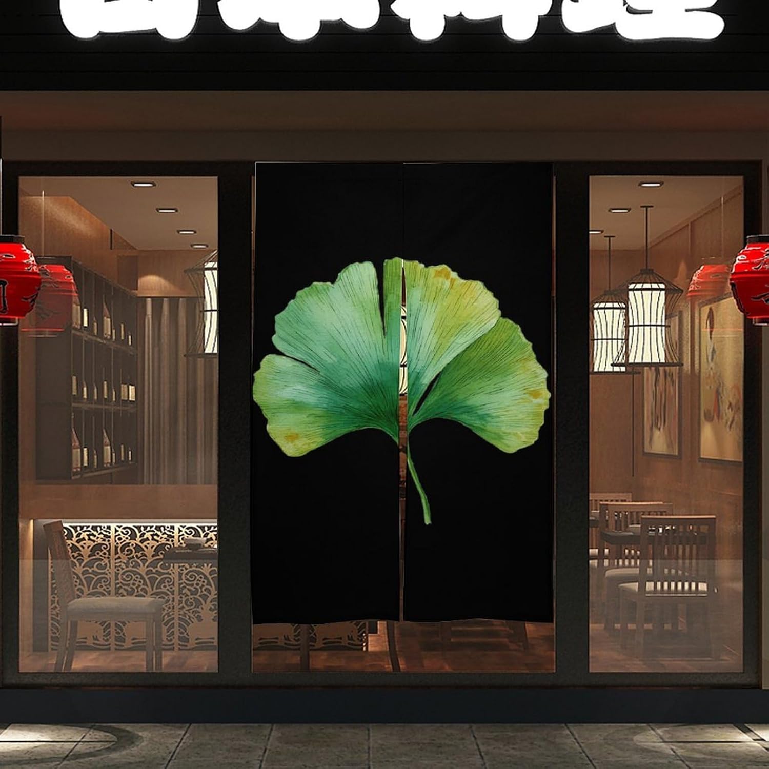 Ginkgo Leaf Doorway Curtain Insulated Room Divider Drapes | white linen,privacy curtains
