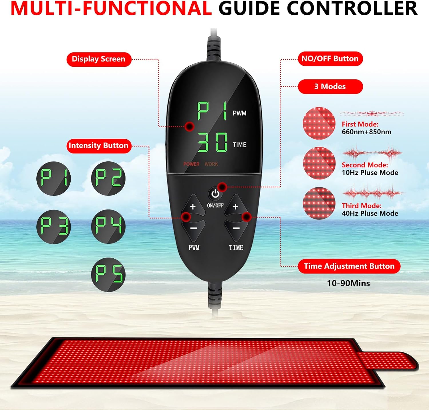 Large Red Light Therapy Mat for Full Body - 85" x 33" Extra Large Infrared Light Therapy Mat with 1400 LEDs, 660nm & 850nm Dual Wave, Timer & Pulse Modes - Ideal for Back Pain Relief, Muscle Recovery - Image 5