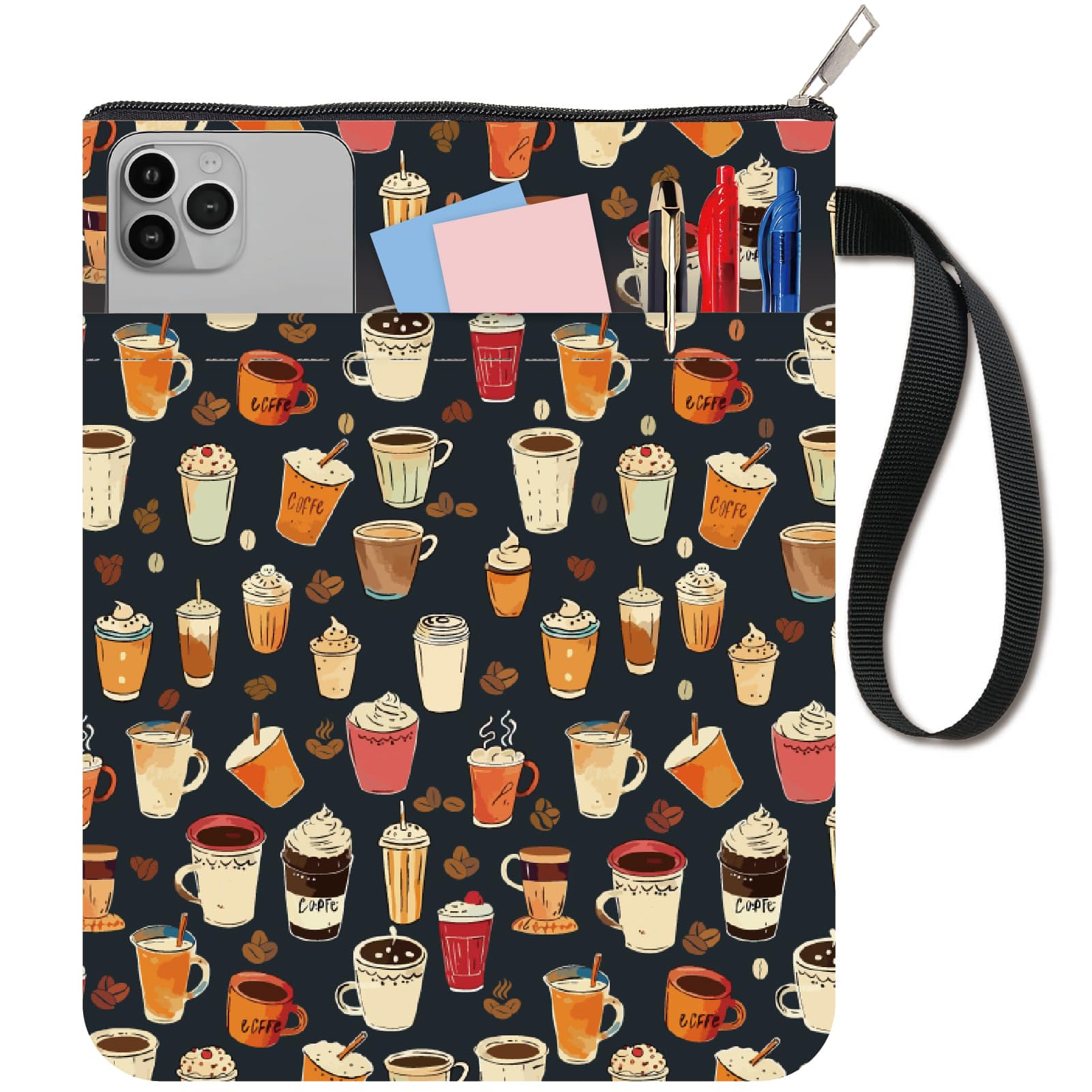 Custodia Per Libri Con Cerniera - Copertina In Tessuto Lavabile Con Tasca, Modello Caffè - Foto 5