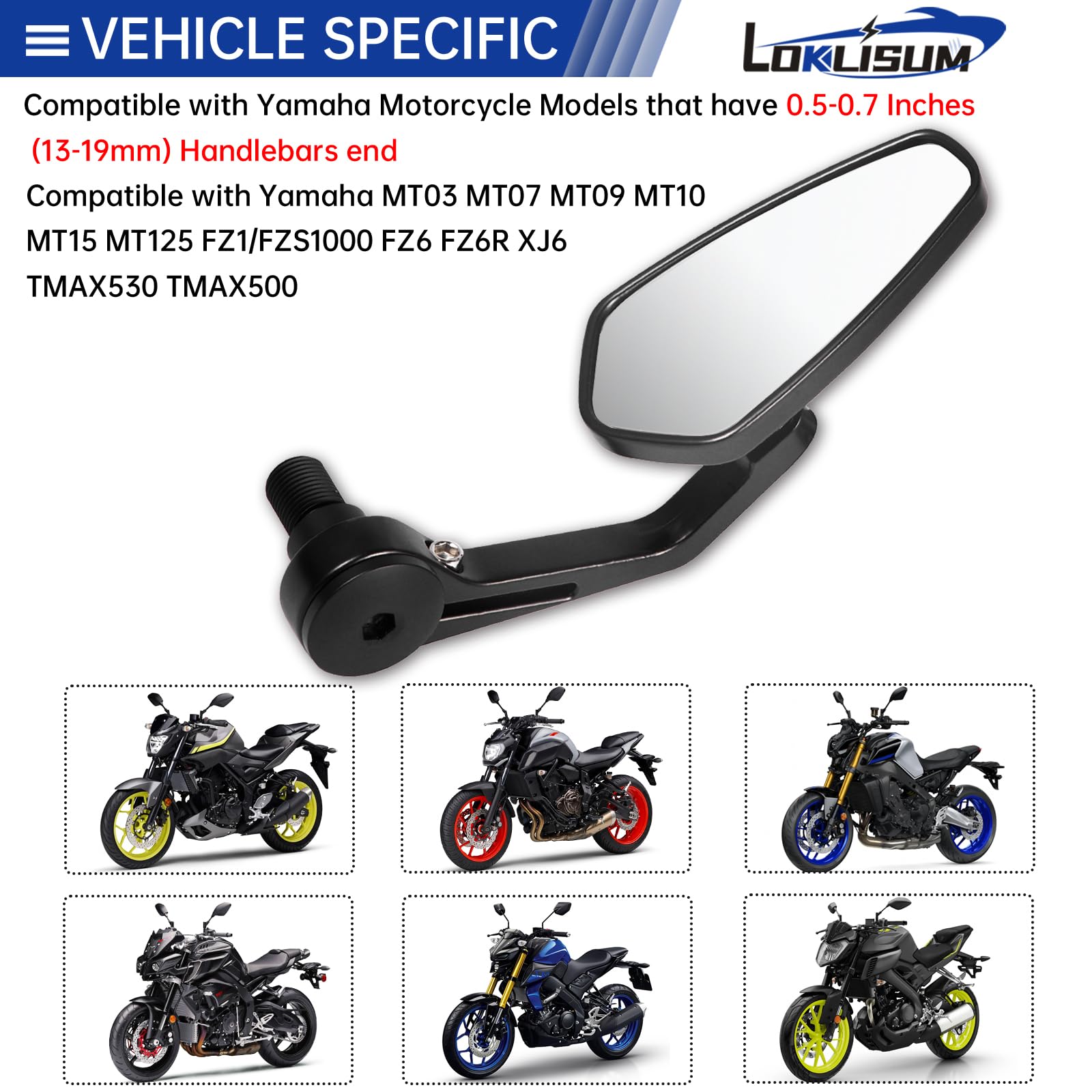 Rétroviseur de Moto Aluminium Rétroviseu Embout de Guidon Moto Latéraux Miroirs Arrière Compatible avec Yamaha MT03 MT07 MT09 MT10 MT15 MT125 FZ1/FZS1000 FZ6 FZ6R XJ6 TMAX530 TMAX500 (Blanc)