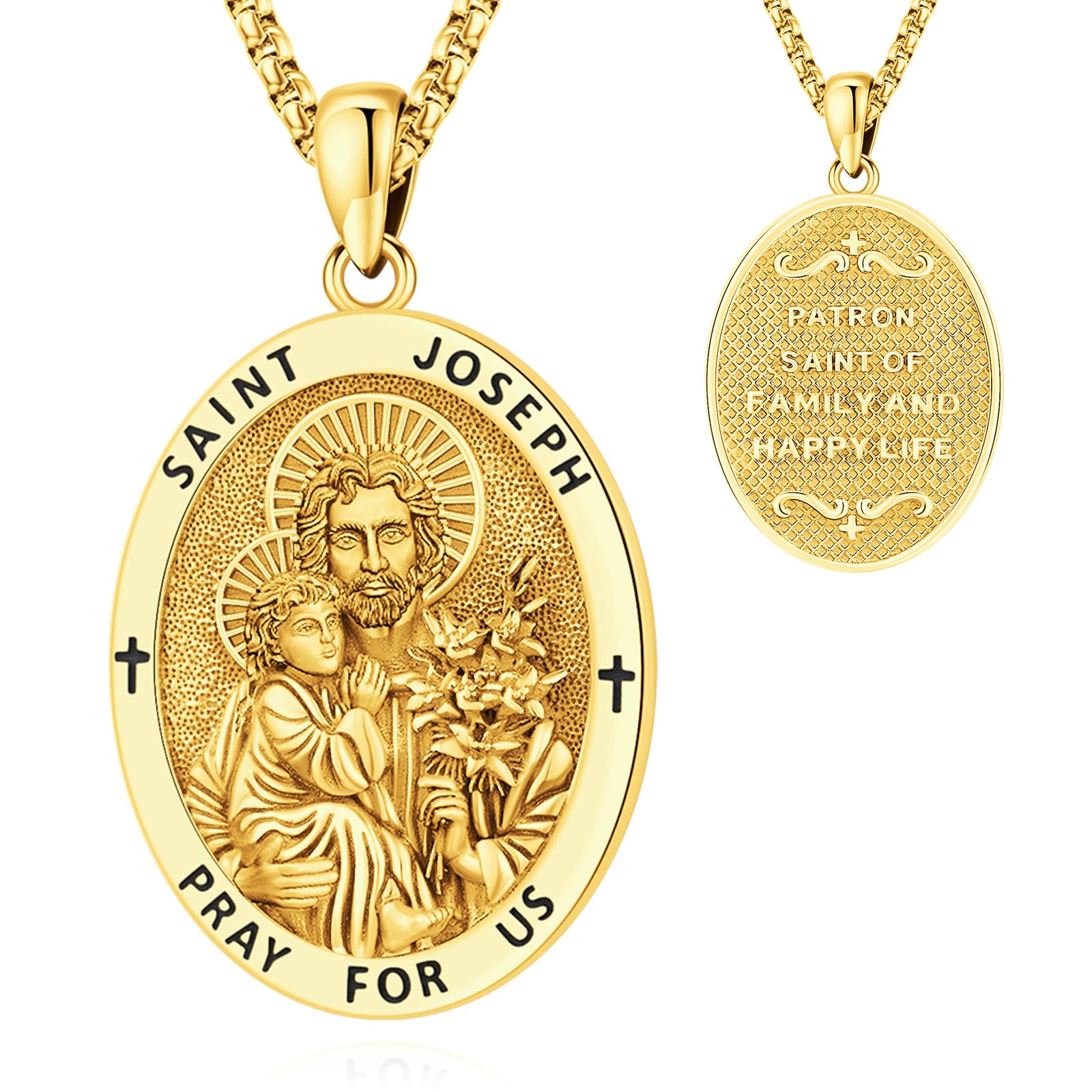 LOOVESaint Necklace S925 Sterling Silver Patron St Amulet Medal Protection Pendant Jewelry for Men Women