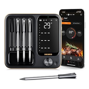 INKBIRD Wireless BBQ Thermometer INT-14-BW Three-Mode with 4 Probes WiFi Bluetooth Meat Thermometer with Temperature Pre-alarm and Timer IP67 Waterproof Smart Food Thermometer for BBQ Grill Oven
