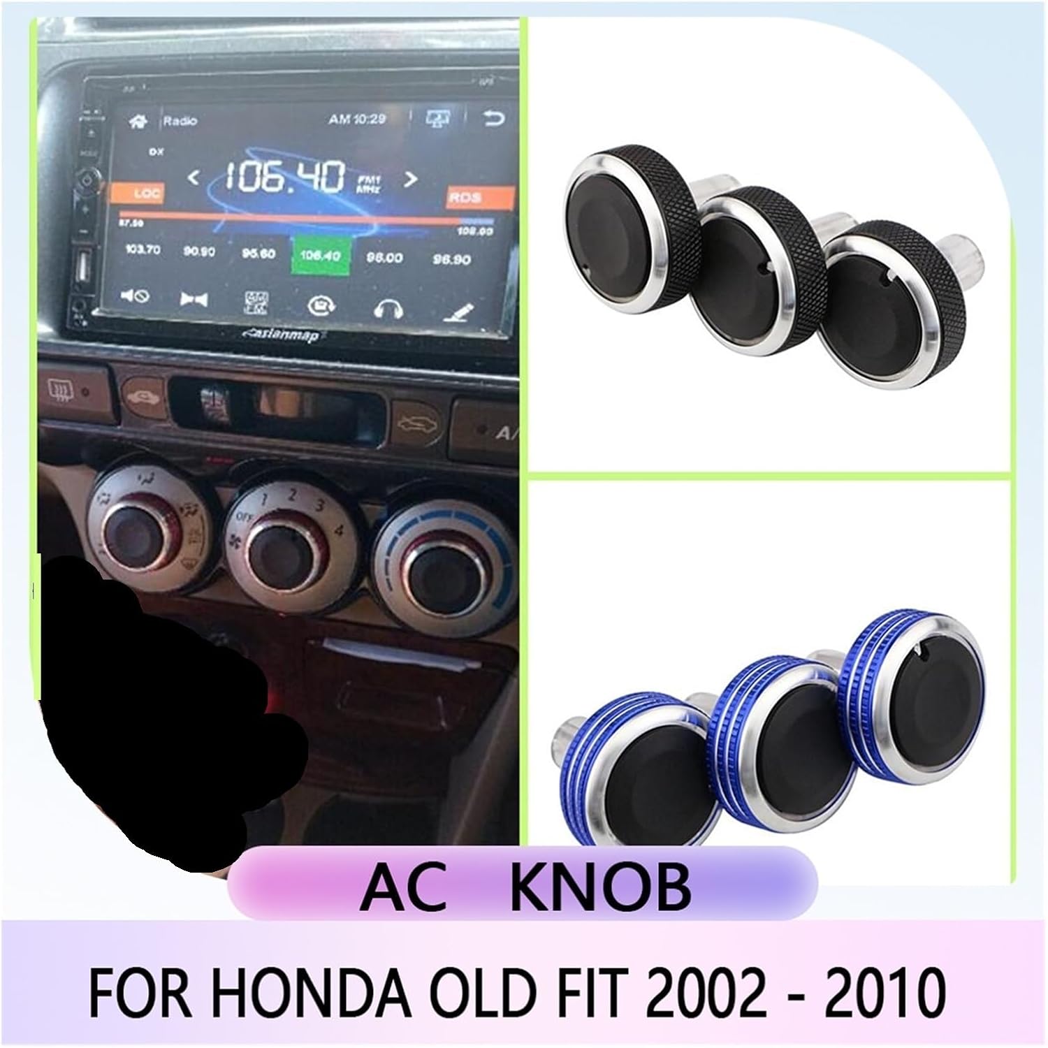 Compatible With Honda Old Fit 2002-2010 Car AC Air Conditioning Knob Heat Control Switch Button Knob AC Knobs Aluminum Alloy Accessories 3pcs(Black)