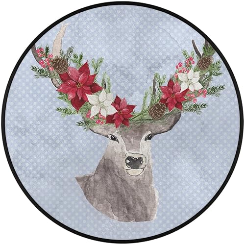Miniatura 2 de Christmas Elk Xmas 07 Round Area Rug 3ft Machine Washable Circular Rugs for Dining Room Table Bedroom Playroom Throw Rugs for Dog Living Room Floor