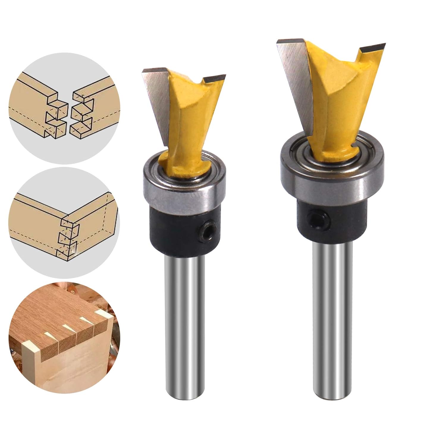 Dovetail Router Bit 1/4 Inch Shank 1/2 & 5/8 Inch Cutting Diameters 14 Angle Wood Milling Cutter Tipped for Dovetail Jigs Fence Systems or CNC Automatic Routers 2 Pcs - - 