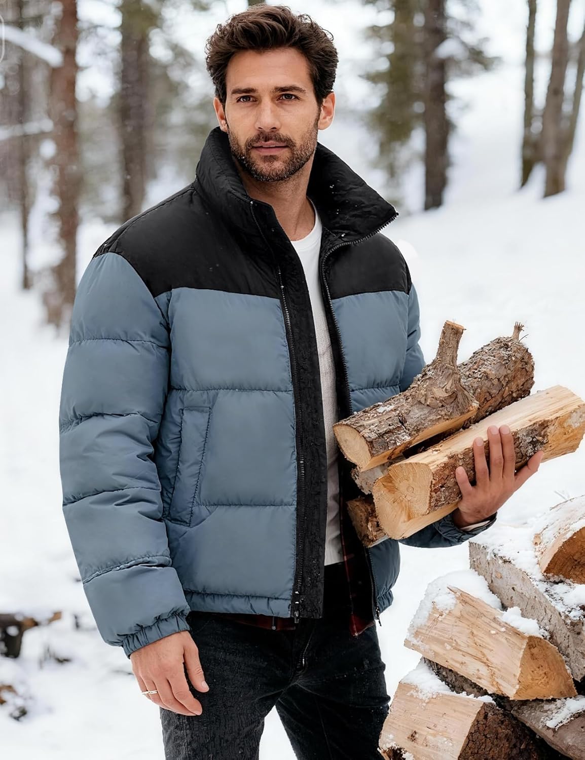 Flygo Mens Puffer Jacket Winter Coats Water Resistant Long Sleeve Zip Up Lightweight Quilted Down Jackets - Image 7