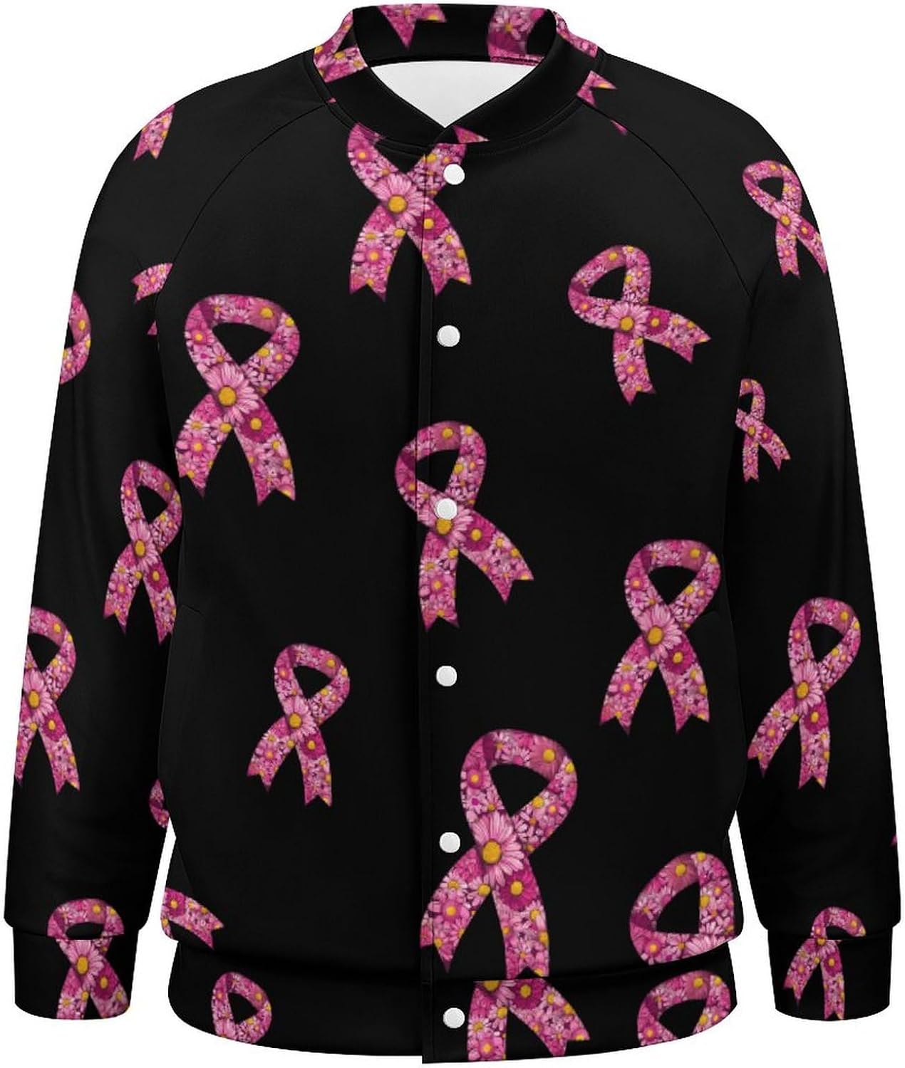Flower Ribbon Canver Novelty Men's Baseball Jackets Causal Sweatshirt Button Top Long Sleeve Coat