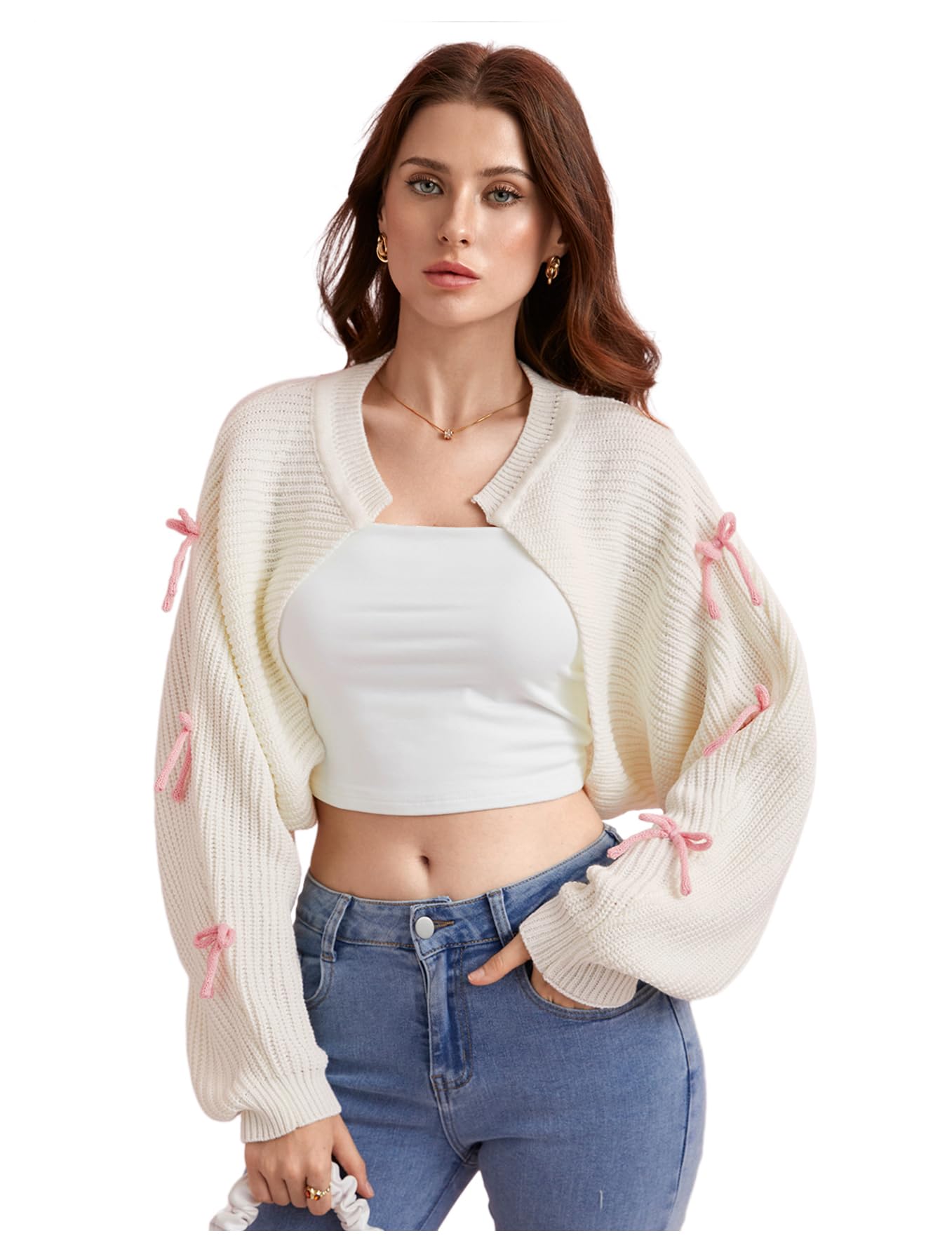 GORGLITTER Womens Cropped Cardigan Trendy 2025 Fall Cute Bolero Shrug Chunky Knit Cardigan Sweaters