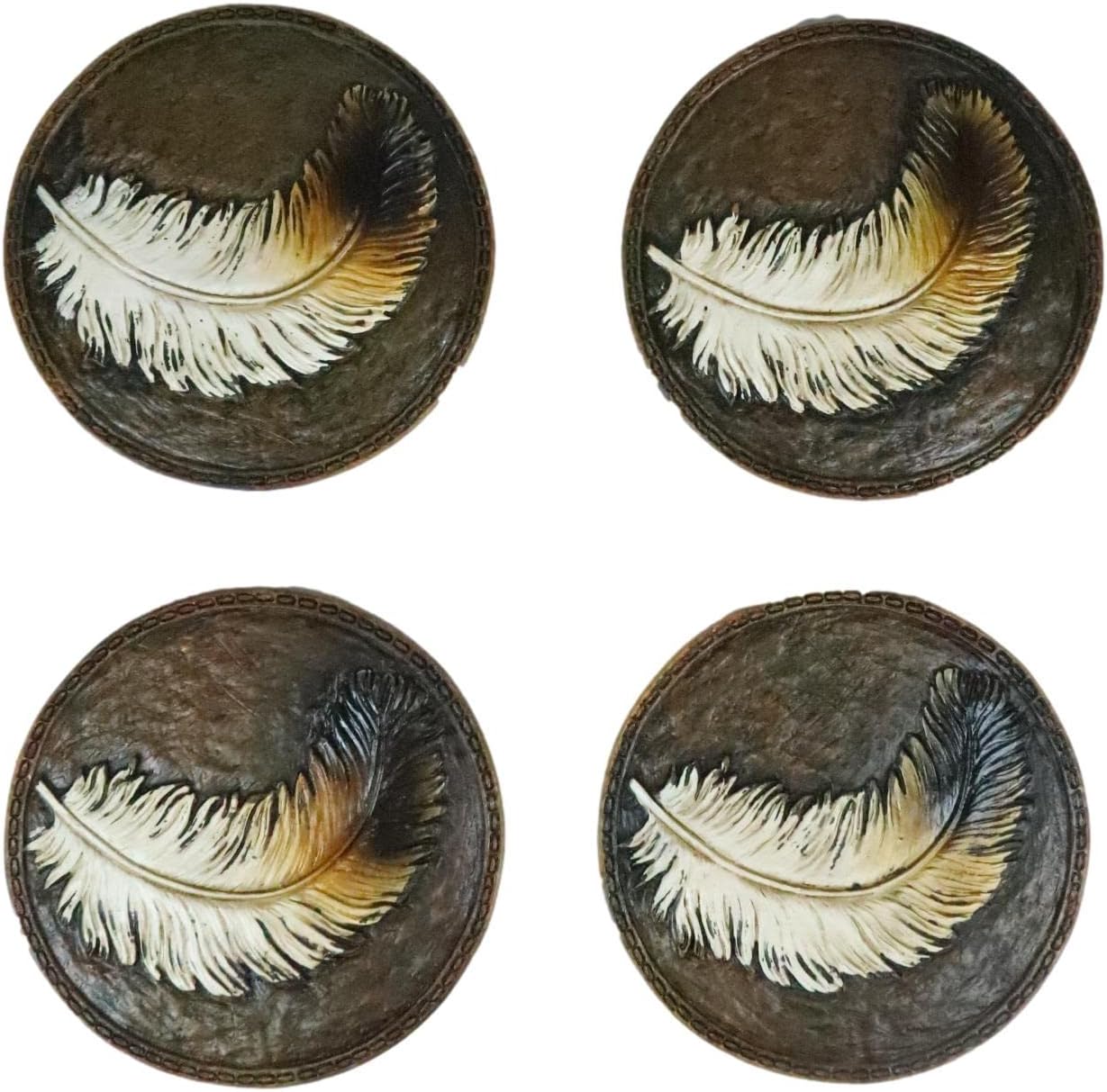 Ebros Rustic Western Indian Eagle Feather Sculpted Coaster Holder with 4 Round Coasters Decor Set in Vintage Colors for Drinks Cups Mugs Home and Kitchen Dining Decorative Figurine Southwestern