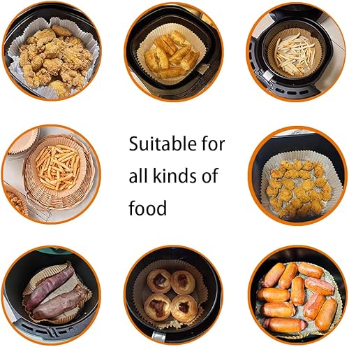 100 revestimientos de papel desechables para freidora de aire redondos antiadherentes desechables hojas de papel para hornear para freidora de aire