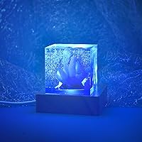 Vista 2 de YAKAMOZ Base de exhibición de luces LED, 2 piezas, soporte de base iluminada de madera para arte de resina de vidrio láser