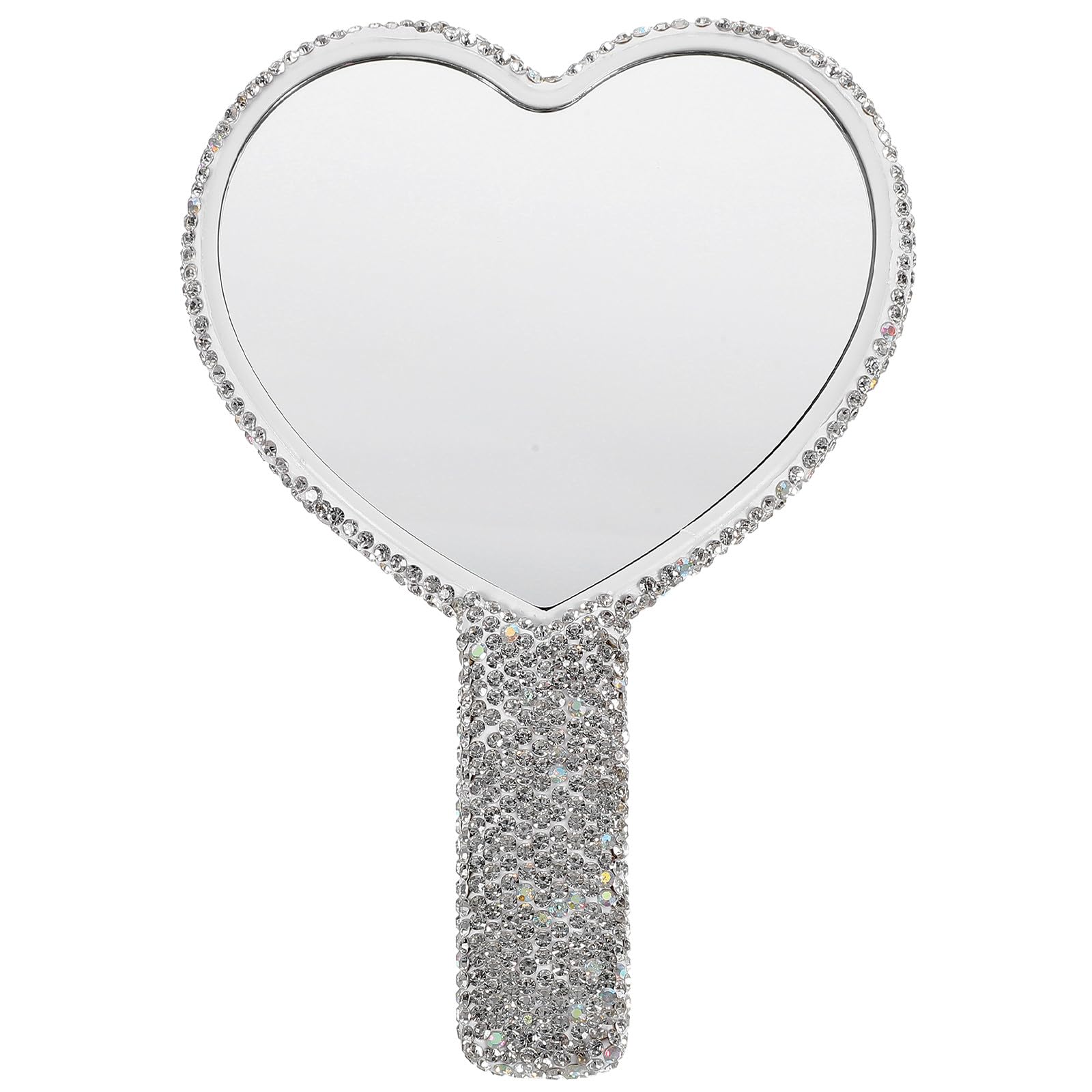 Miroir maquillage portable blanc et brillant avec poignée pour sac à main et retouches