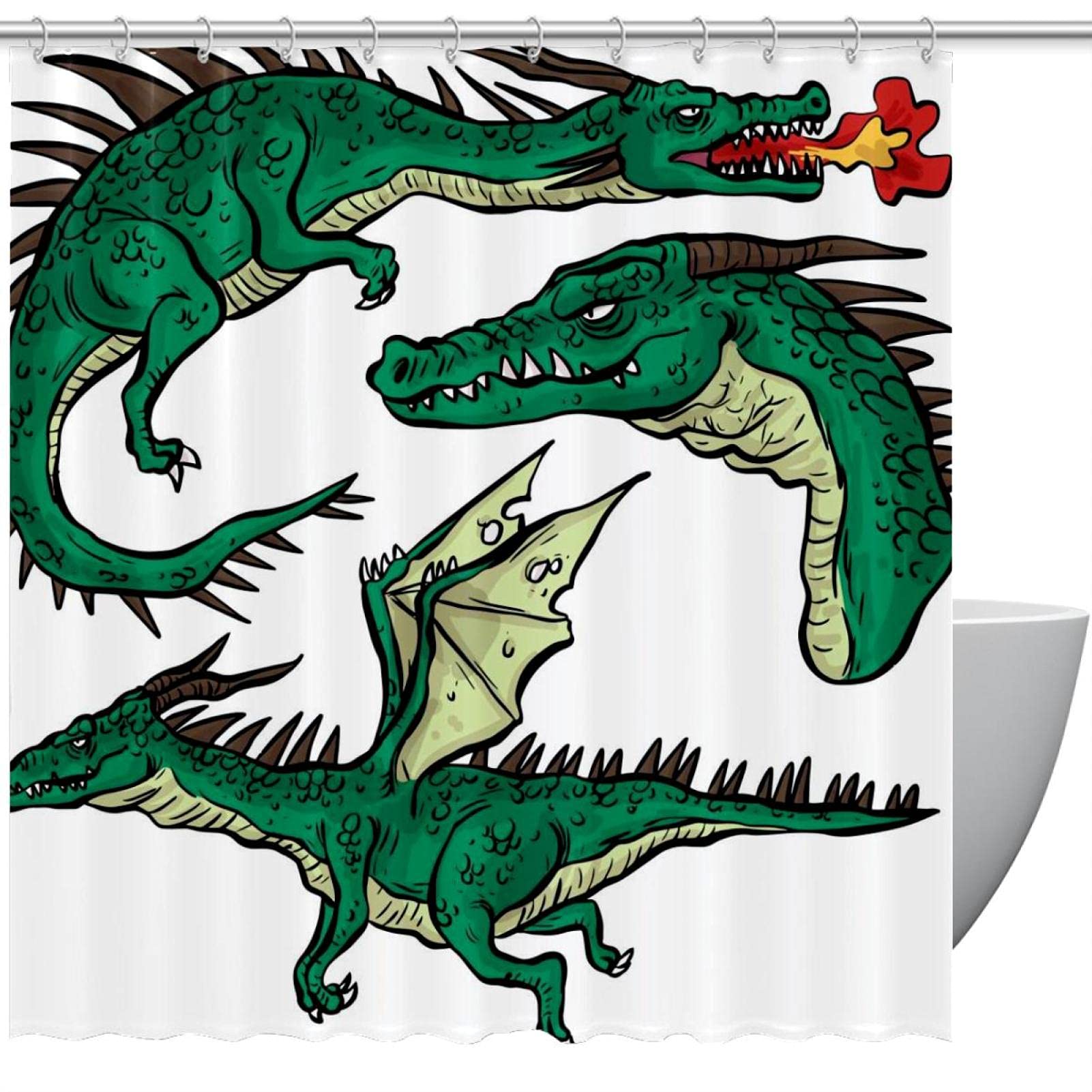 Rideau de douche dragon vert anti éclaboussures pour rester au sec