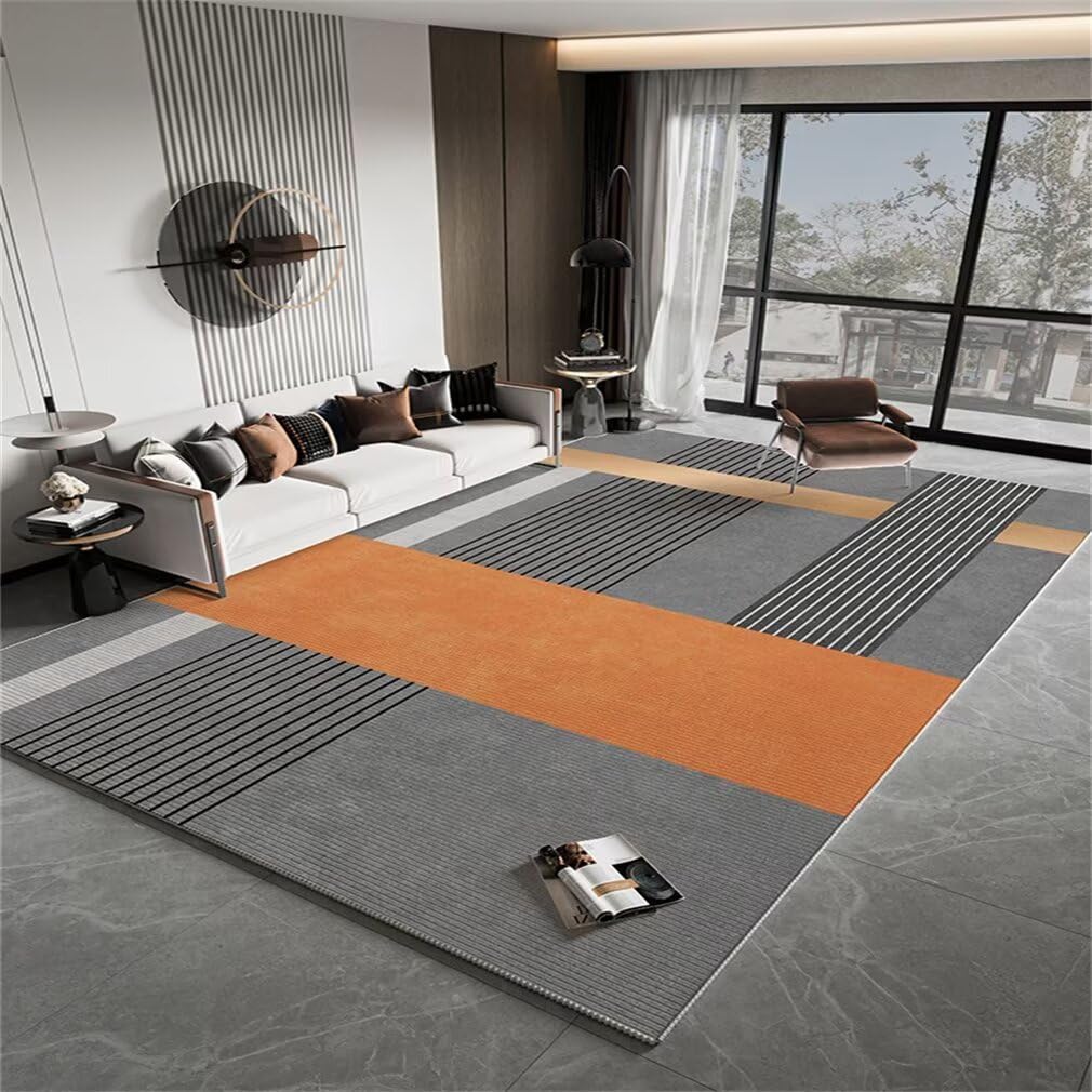 Super tapis de sol facile à nettoyer à rayures grises et orange modernes