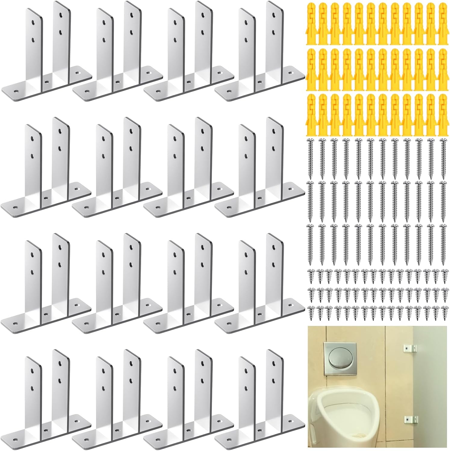Blulu 8 Pack Urinal Screen Polished Chrome 2-Ear Urinal Screen Brackets for 1 in. Panels with Fasteners Restroom Partition Hardware for New installations or Repairs (1 Inch,Polished Chrome)
