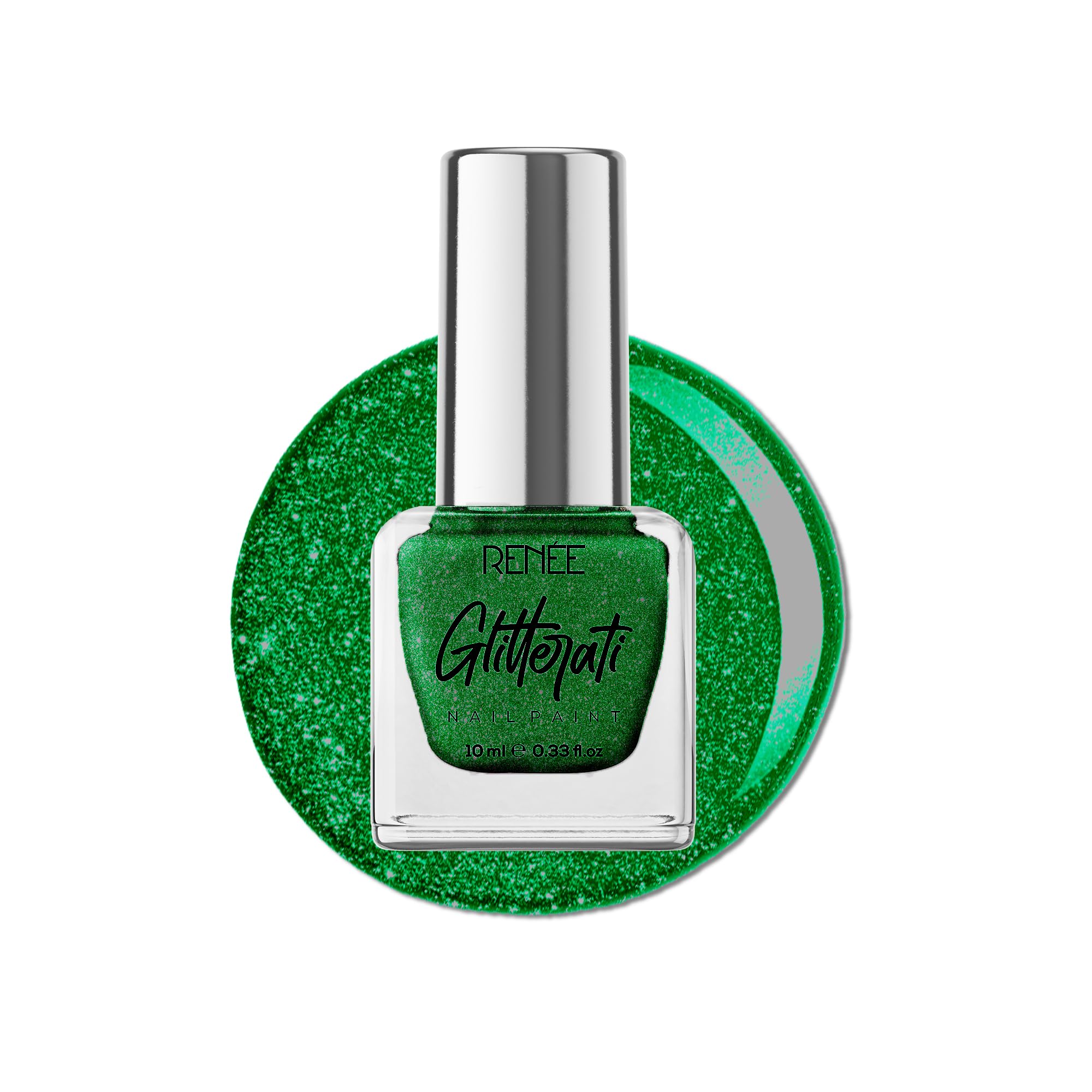 RENEE Glitterati Nail Paint - Green Sapphire, Glittery Finish, Long Lasting, Chip resisting Formula with High Glitter & Full Coverage, Acetone & Paraben Free, 10 Ml-image-0