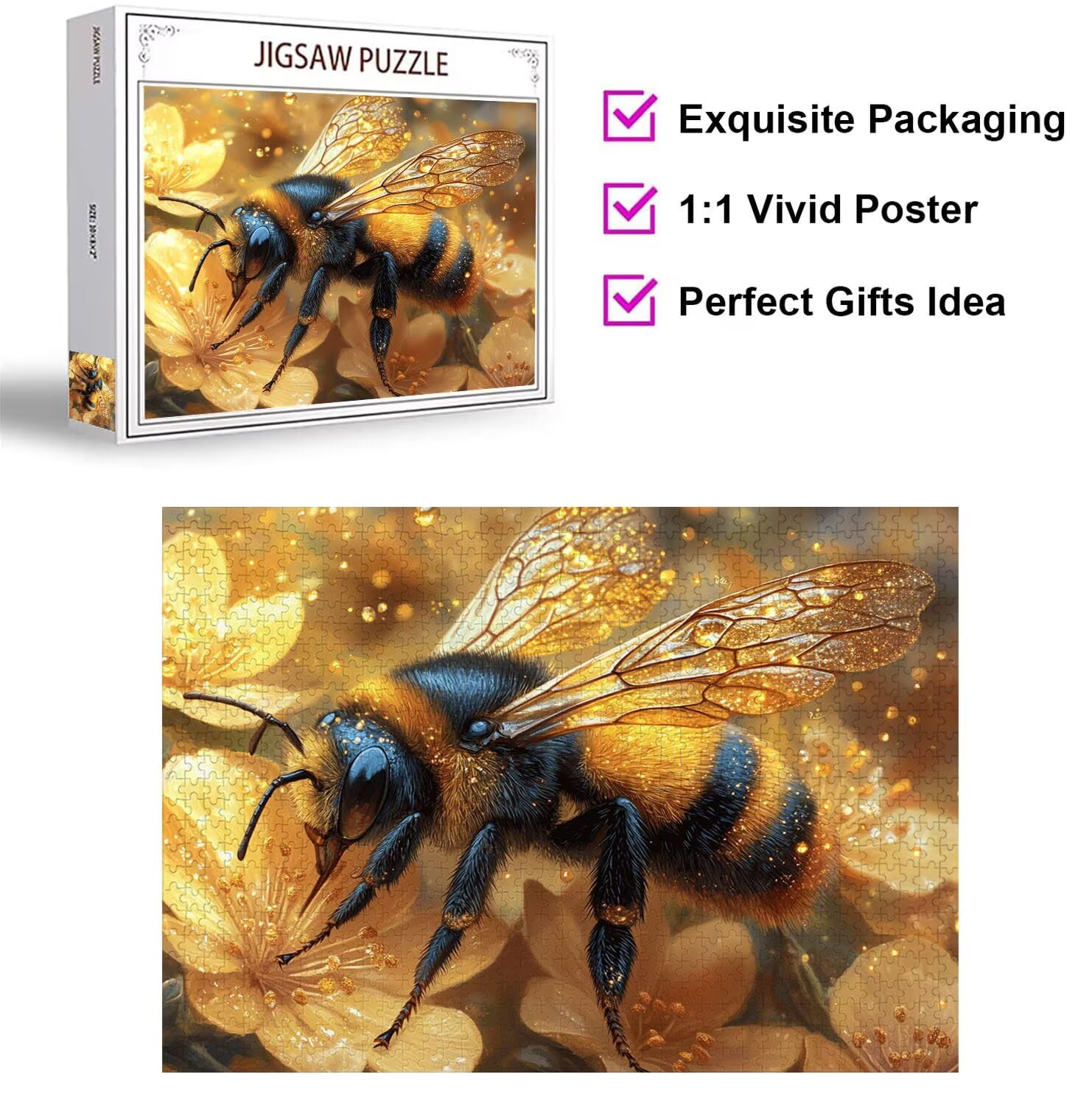 1500 sztuk puzzli dla dorosłych Bee Challenging Puzzle Games, n-590 | Puzzle dla dorosłych roślina, wskazówki z literami z tyłu, ciasne dopasowanie puzzli, rodzinne zajęcia wewnętrzne
