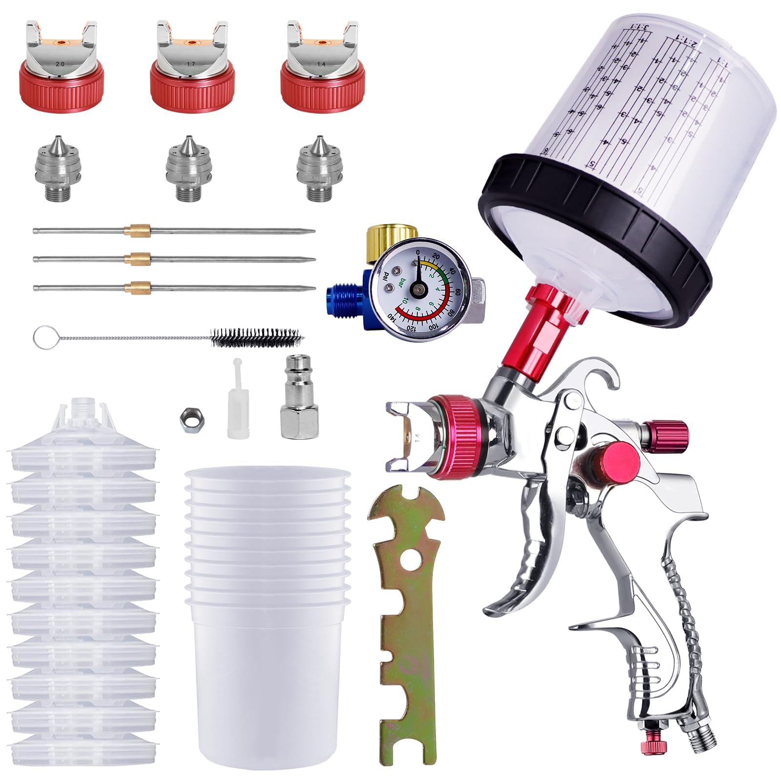 HVLP Spray Gun Kit with 600ml Cup, 10 Disposable Cups & 3 Nozzles