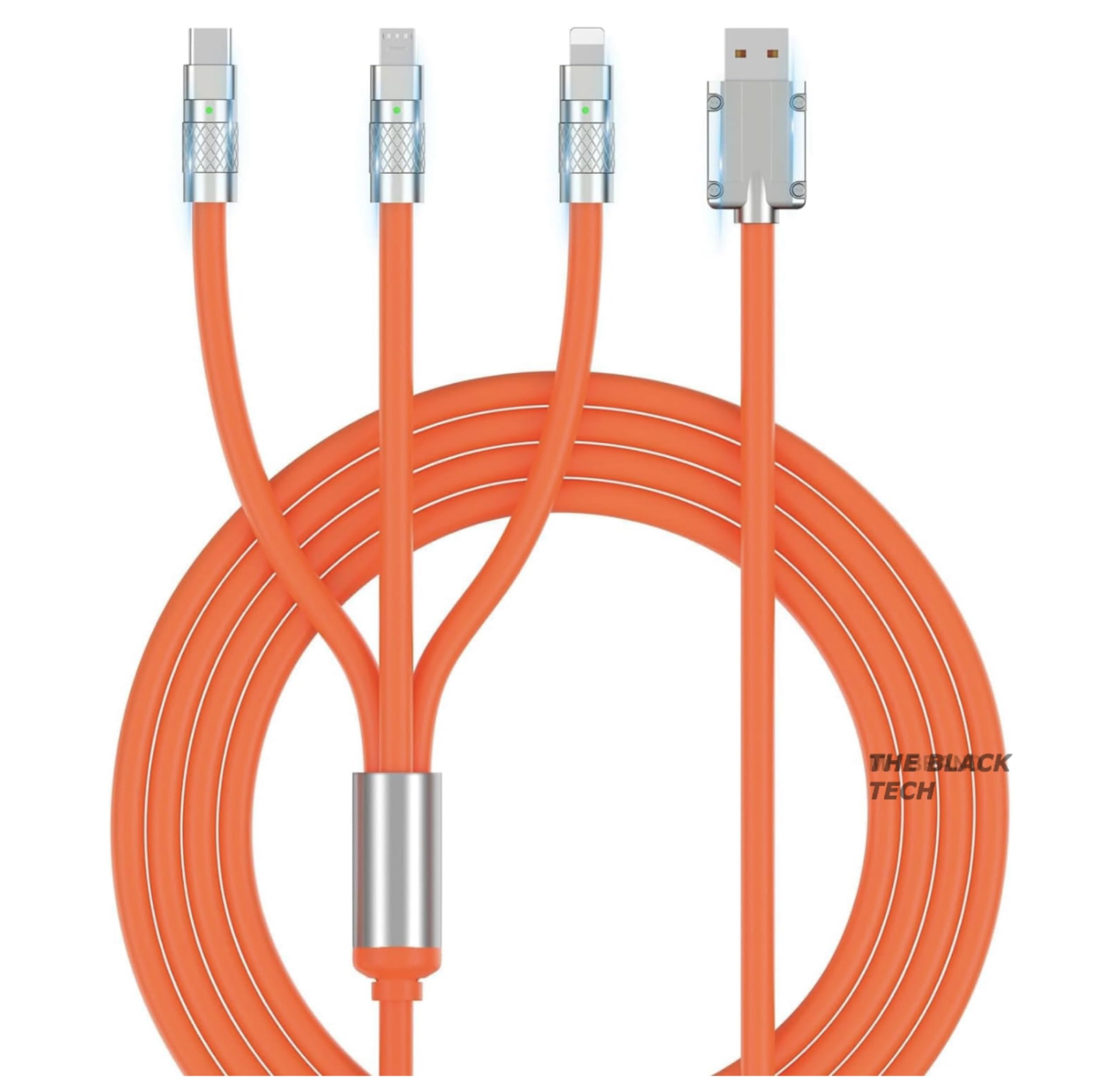 THE BLACK TECH Unbreakable 1.2 Mtr 3 in 1 Charging Cable Long Life Multi charger cable fast charging for lighting, Type C and Micro USB ports, Fast charging cable for Smartphones & Tablets (ORANGE) (B0D45QKXXJ) Amazon Price History, Amazon Price Tracker