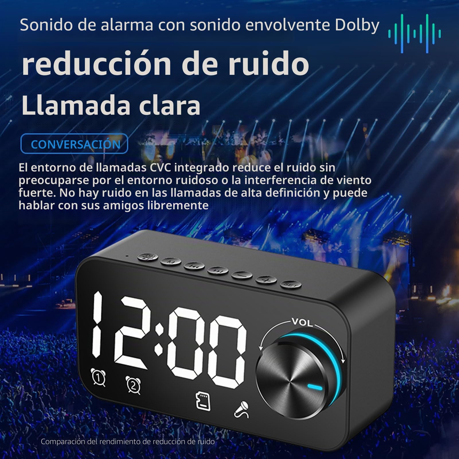 Radio Despertador Bluetooth, Reloj Digital con Alarma Dual, Radio FM, Altavoz Incorporado, Pantalla de Temperatura