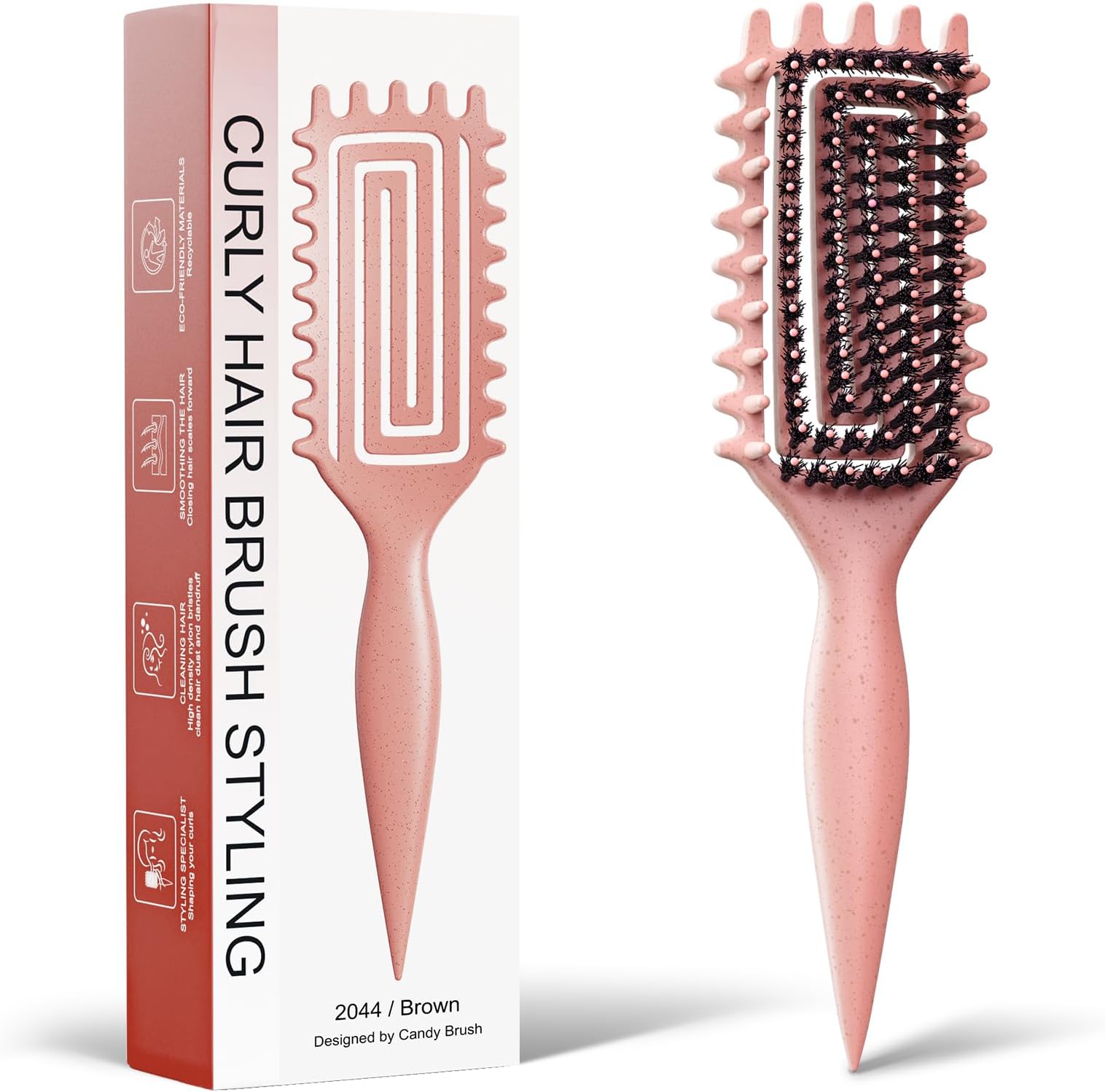 Curly Hair Brush, Curl Defining Brush with Soft Boar Bristles Detangling Tangled Glides, Wide-Teeth Design Effortlessly Shaping & Defining Curls, Curling Definer for Wet & Dry Hair (Beige)