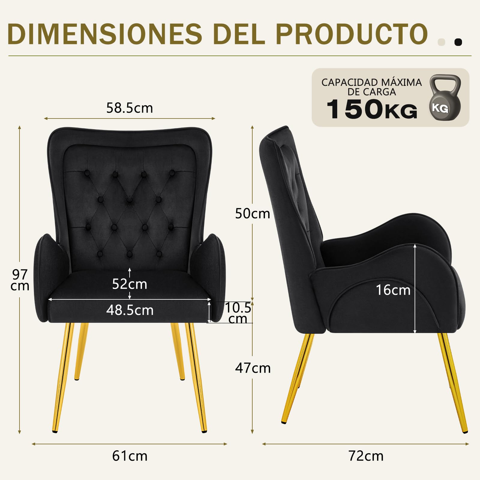 Hellove Pack de 2 Sillones de Salon con Patas de Metal, Butacas Dormitorio Silla Tocador Moderno, Terciopelo Sillón Lectura, Silla Orejero Nordica Escandinavo para Salón Dormitorio Tocador, Negro