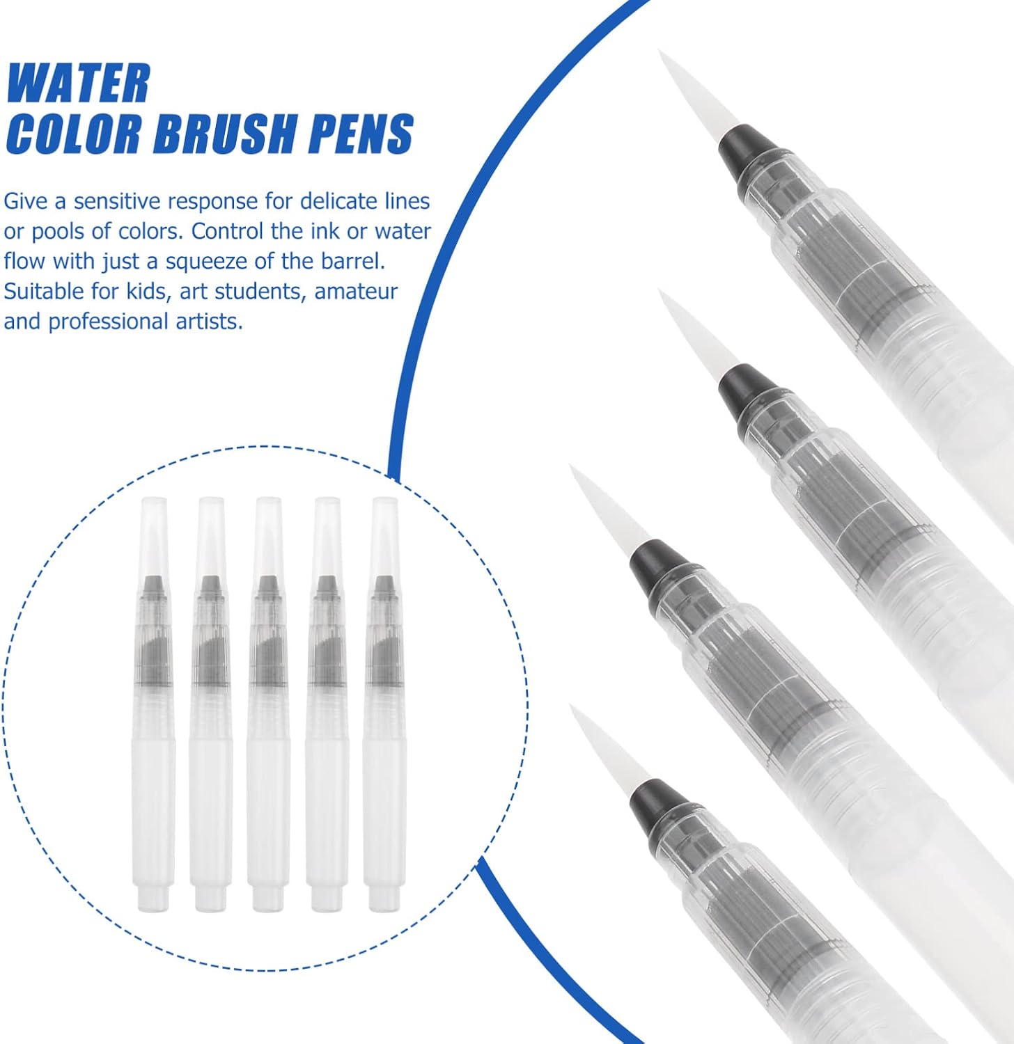 STOBOK 30pcs Waterbrush Brush Pen, Refillable Water Pens Watercolor Waterbrush Set for Artist Watercolor for Acrylic and Gouache Painting Art Supplies