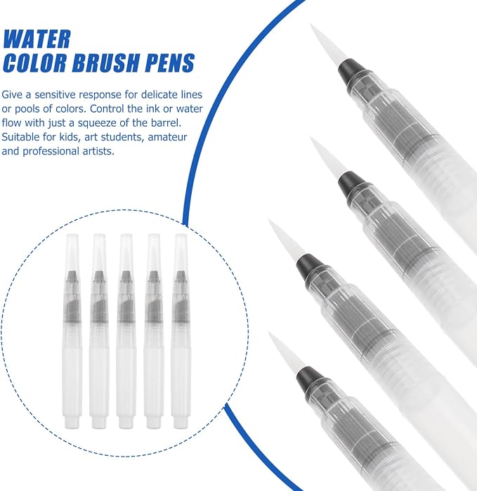 STOBOK Set de 30 pinceles acuarelables de agua, pinceles recargables para acuarela, acrílico y gouache para artista miniatura 9