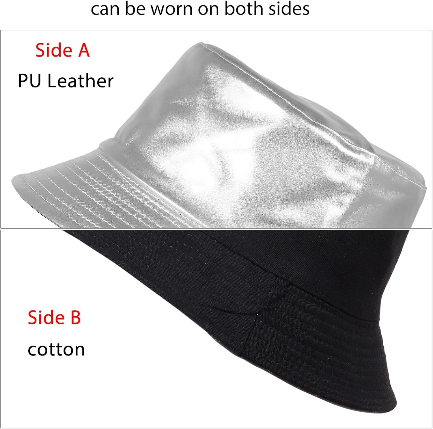 Sportmusies Bucket Hats for Women Men, Leather/Cotton Double-Side-Wear Sun Fishing Cap Packable Trendy Casual Bucket Caps - Image 3