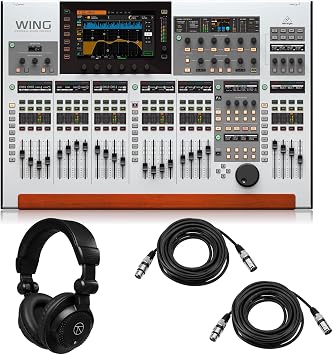 Behringer WING 48-Channel 28-Bus Full Stereo Digital Mixing Console with 24-Fader Control Surface and 10" Touch Screen Bundle With Turnstile Audio Studio Monitor Headphones, XLR M To F Cable