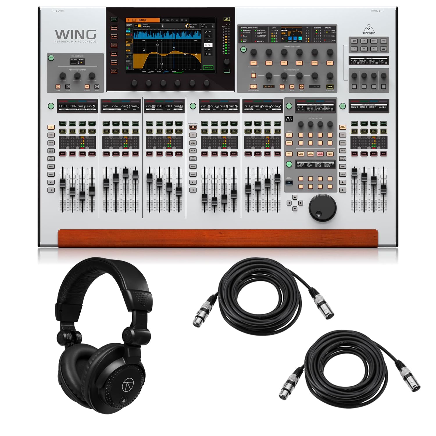 Behringer WING 48-Channel 28-Bus Full Stereo Digital Mixing Console, Bundle With Turnstile Audio Headphones, 2x XLR M to F Cable 25'