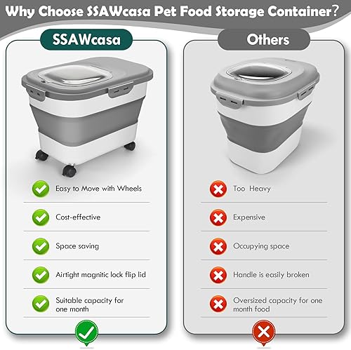 Miniatura 4 de Contenedor de almacenamiento de comida para perros, contenedor hermético de 20 libras de harina de arroz para gatos con cuchara, ruedas y taza