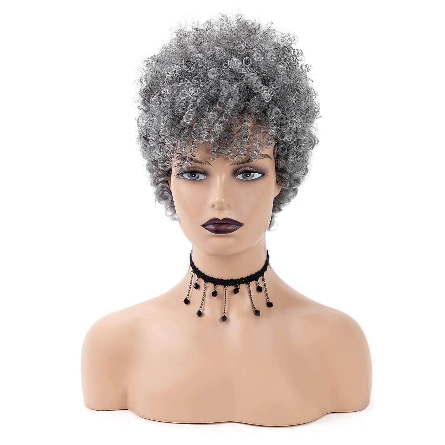 SEVENCOLORS Short Grey Curly Wigs for Black Women