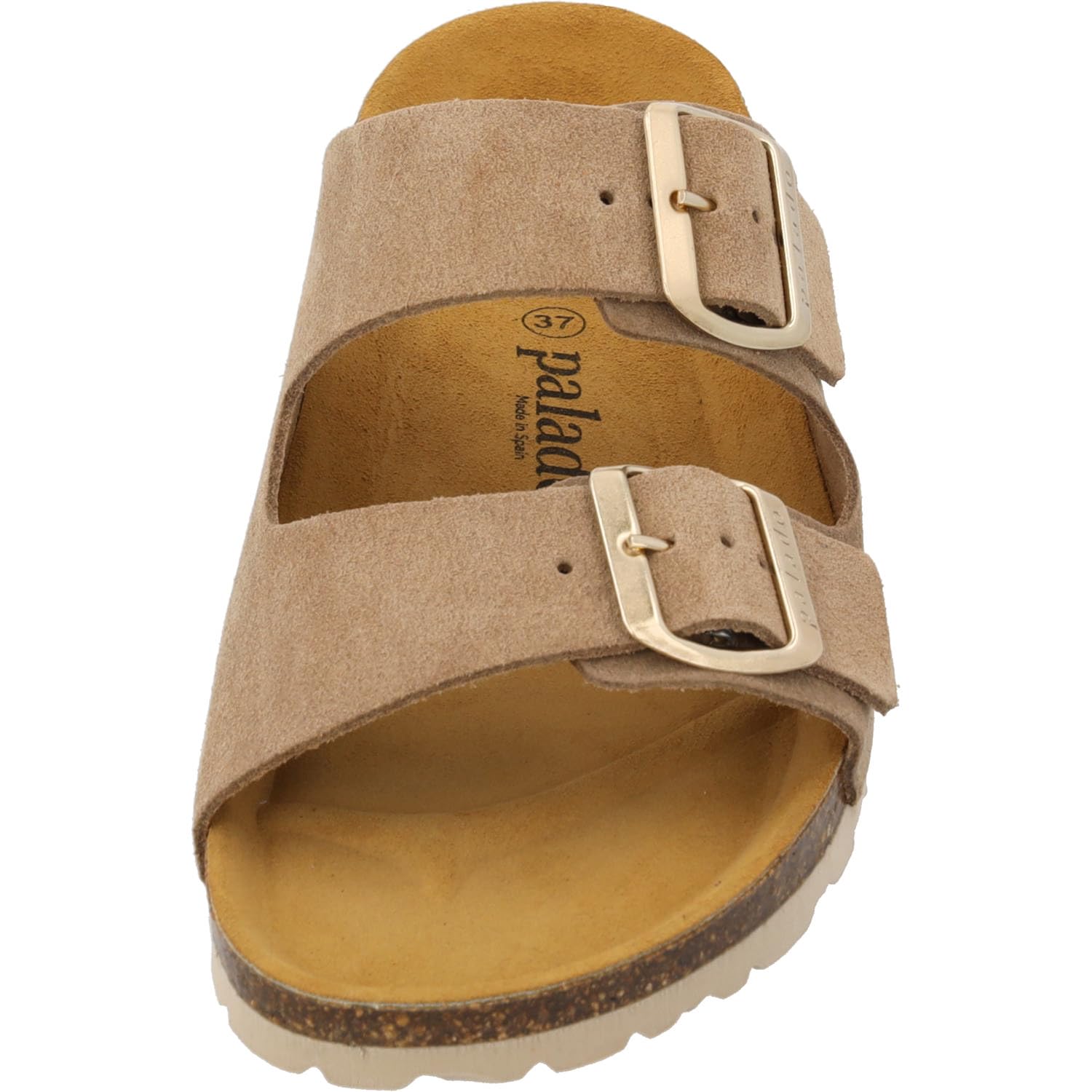 Palado Pantoletten Damen Korfu Suede Premium Leather - bequeme Sandalen Made in Spain - Hausschuhe mit Kork-Fußbett - modische Sommerschuhe