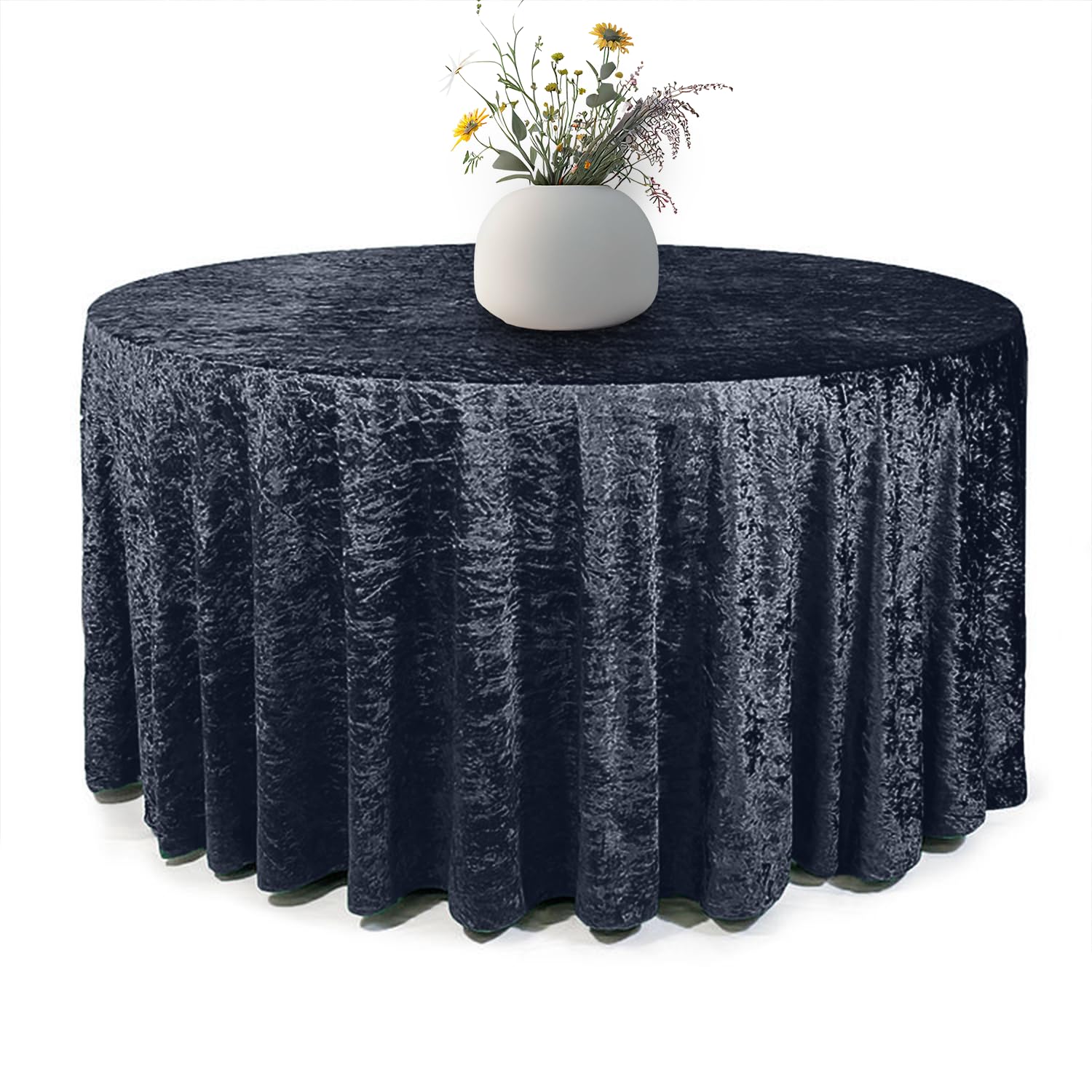 Elegant Event Essentials - Round Crushed Velvet Table Cover - Table Cloth For Wedding Events, Banquet, Kitchen, Birthday, Dinner Party - Soft - Wrinkle-Resistant - Navy Blue - 90 Inch (225 cm) โ image 1