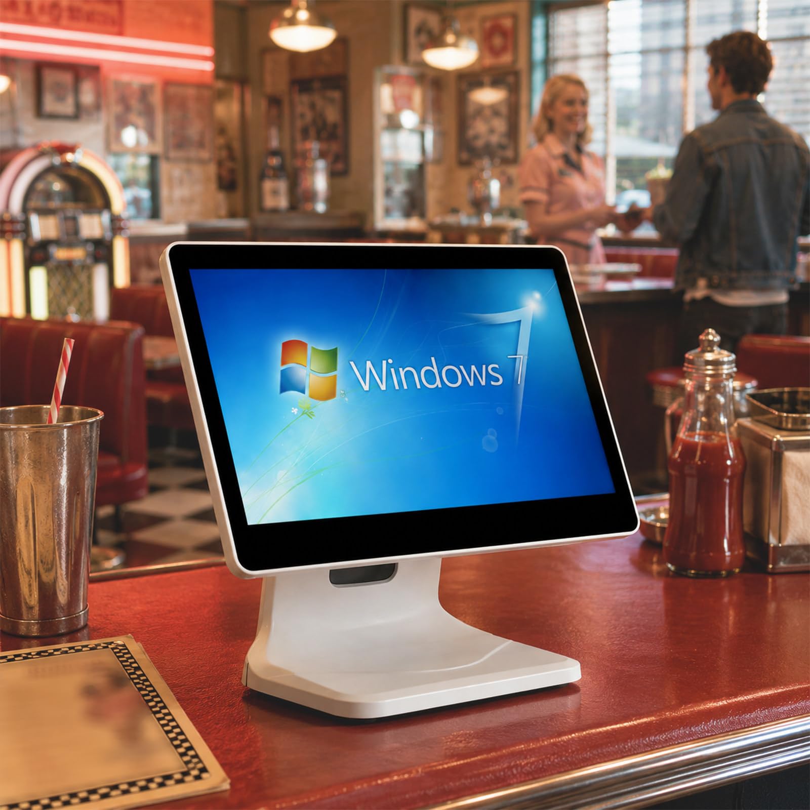 TBANVOO 15.6" Touch Screen POS System, Smart Cash Register with 4GB RAM, 64GB SSD, and Adjustable Angle for Retail, Restaurant, and Small Business