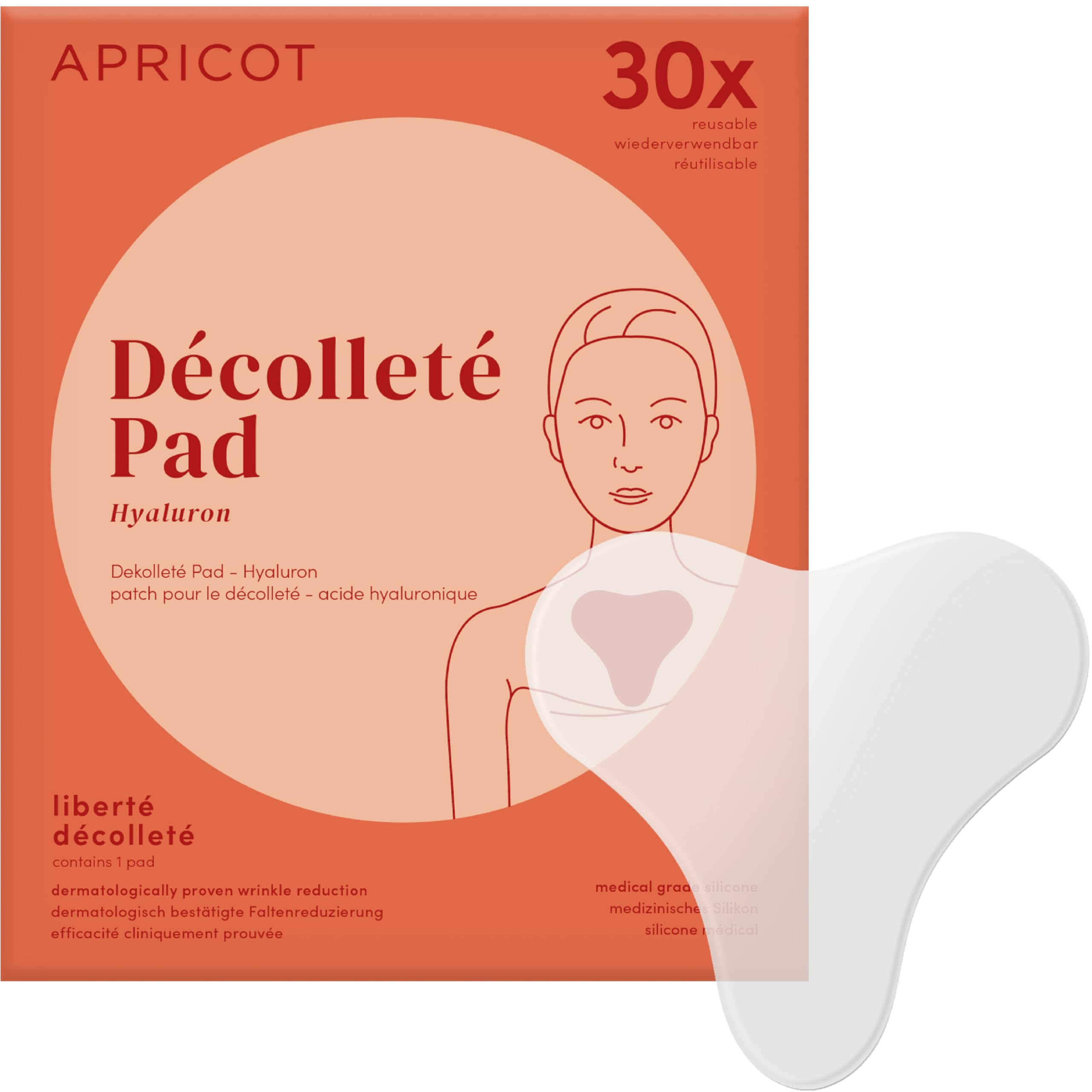 APRICOT Beauty patch anti rides décolleté à l'acide hyaluronique I Coussinets de poitrine en silicone réutilisables I Patch anti rides "liberté décolleté" I Made in Germany